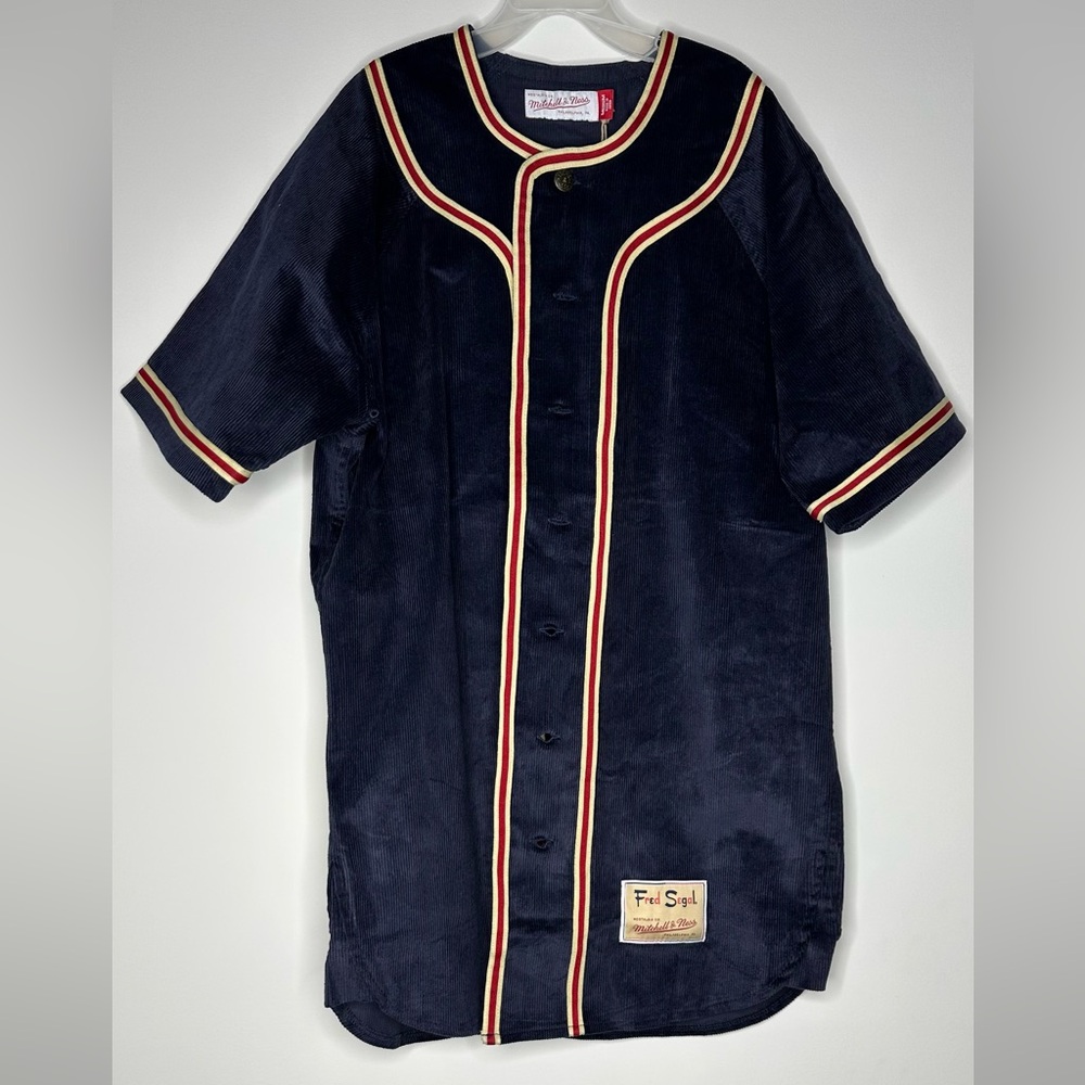 Mitchell & Ness Blue Casual Button Down Shirt with Sporty Stripes